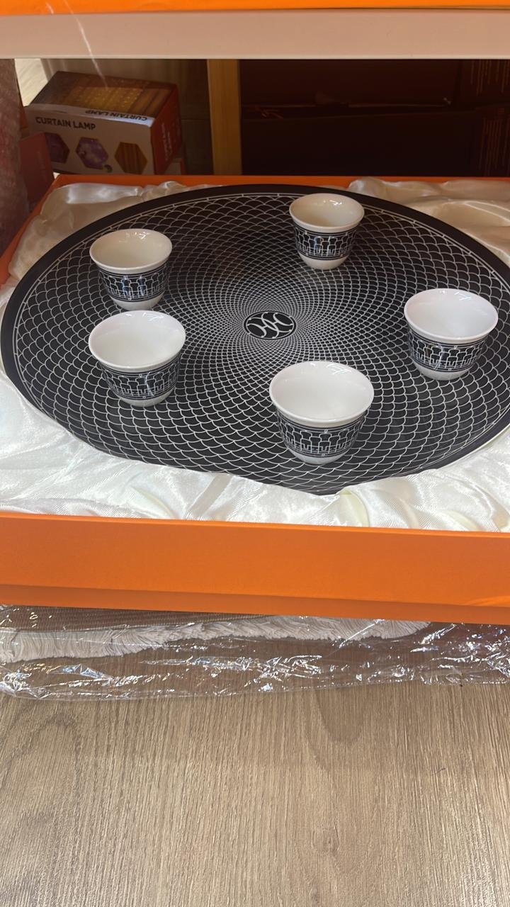Service tray with set of six Turkish coffee cups from Hermes - Image 4 of 8