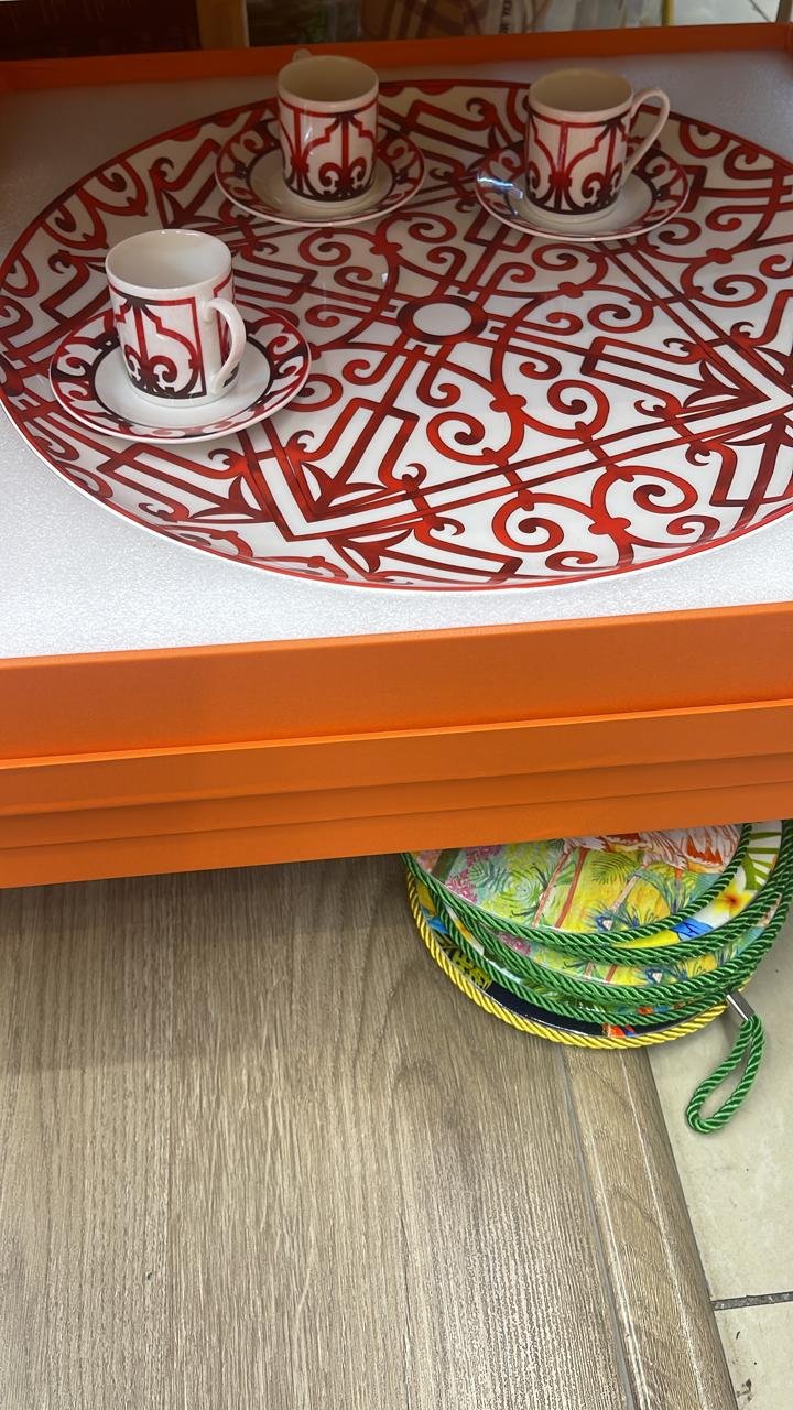 Service tray with set of six Turkish coffee cups from Hermes - Image 5 of 8