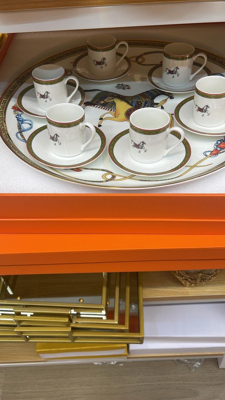 Service tray with set of six Turkish coffee cups from Hermes - Image 6 of 8