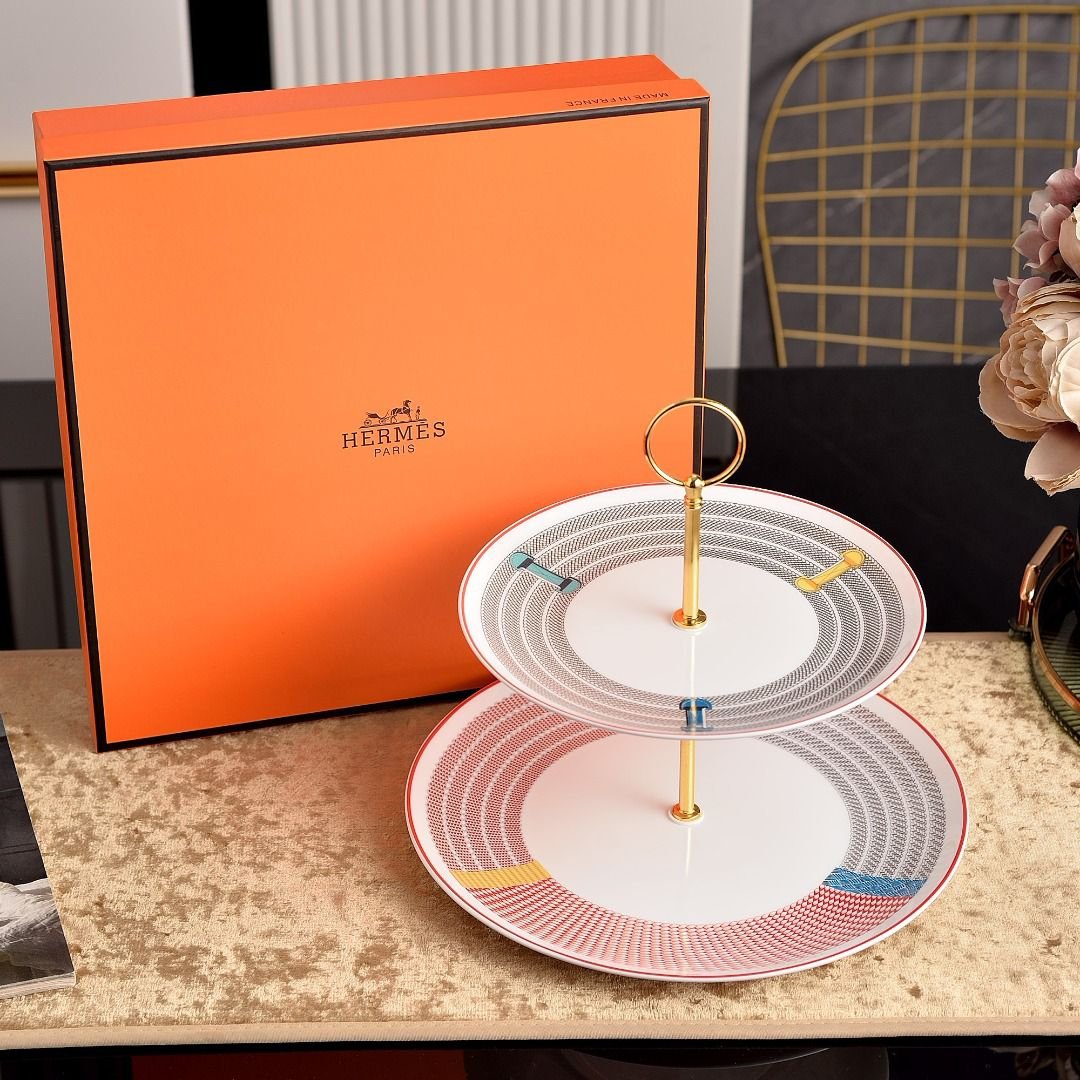 Cake stand two-tiered from the Hermes Tressages Equestres - Hermes Tray | Aleppo Gift UAE