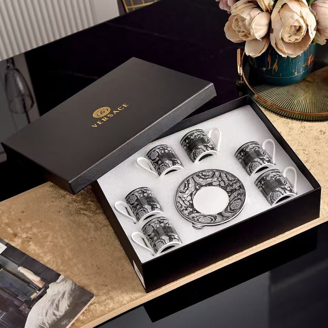 Versace Barocco Turkish coffee set of six cups and saucers - Versace Turkish Coffee Cups | Aleppo Gift UAE