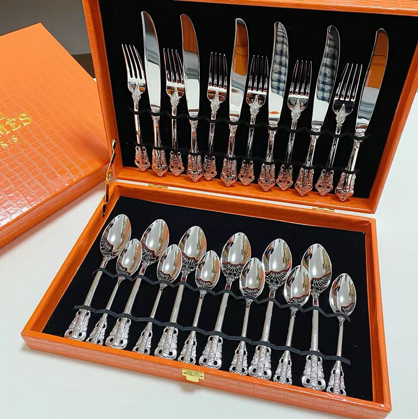 Hermes cutlery set for six people, Gold or Silver - Hermes Cutlery | Aleppo Gift UAE
