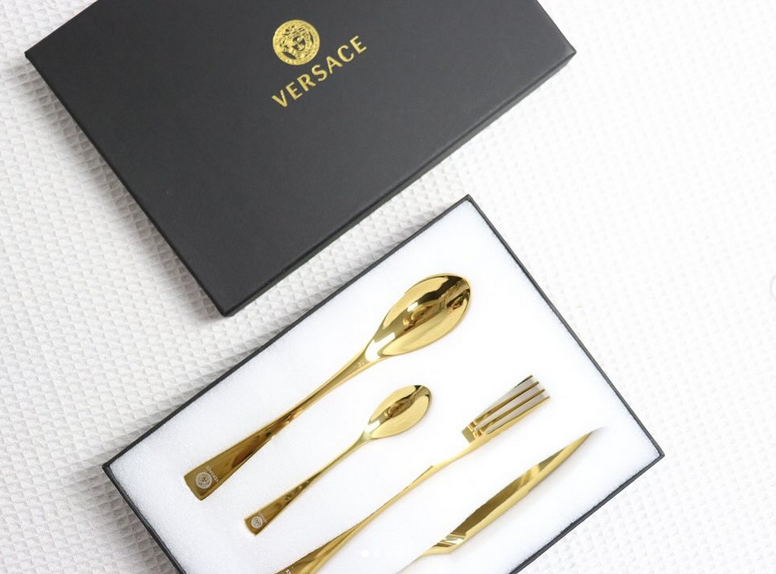 cutlery set for one person, Gold or Silver color - Versace Cutlery | Aleppo Gift UAE