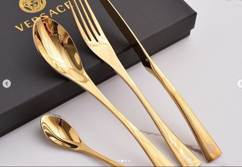 cutlery set for one person, Gold or Silver color - Versace Cutlery | Aleppo Gift UAE