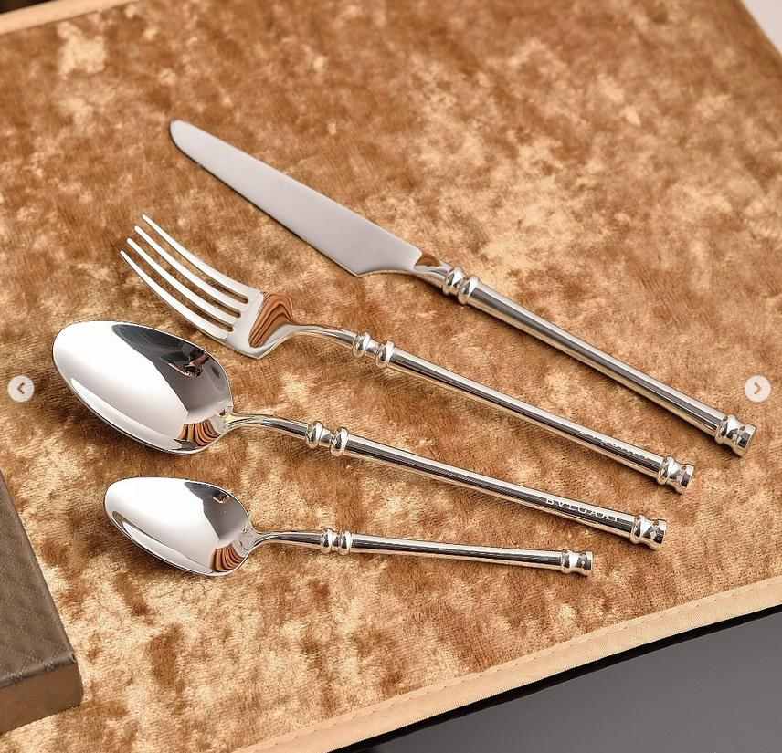 cutlery set for one person, Gold or Silver color - Bvlgari Cutlery | Aleppo Gift UAE